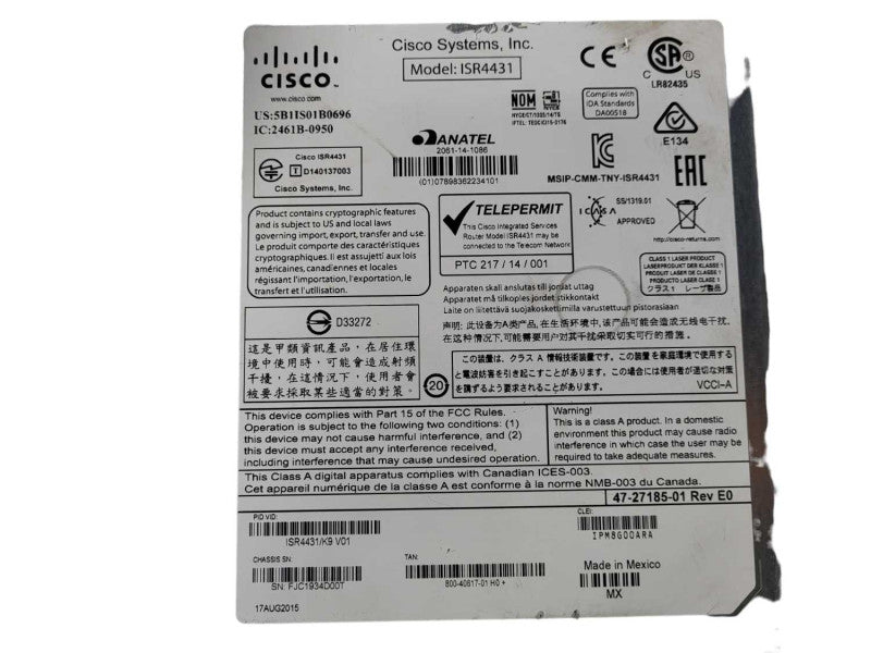 Cisco ISR 4400 Series ISR4431/K9 V01 Port Gigabit Router $