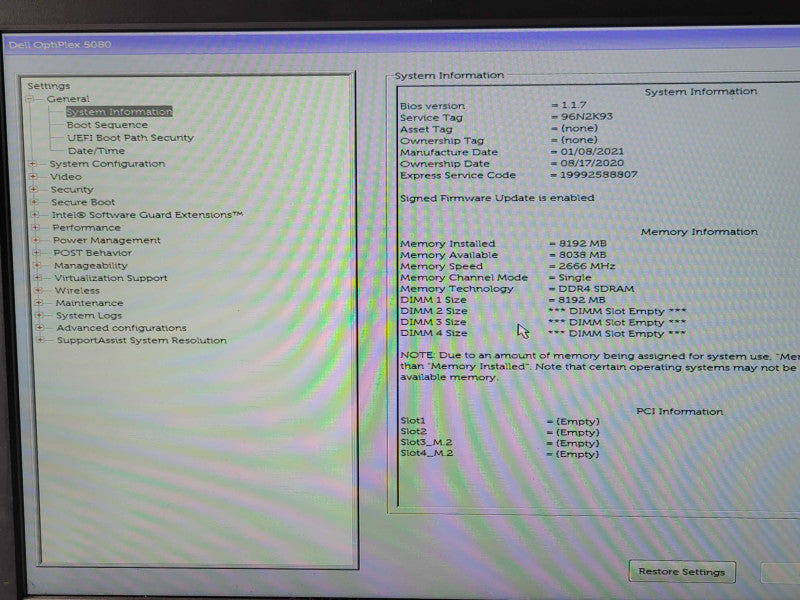 Dell OptiPlex 5080 SFF i5-10500 3.10GHz 8GB DDR4 2TB HDD _