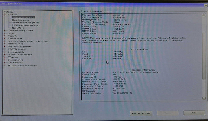 Dell OptiPlex 7060 SFF i7-8700 @ 3.20GHz 32GB DDR4 No HDD/OS )