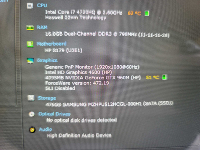 HP Omen Pro 15-3220ca| i7-4720HQ| 16GB DDR3| GTX 960M| 512GB SSD**No Battery  Î²