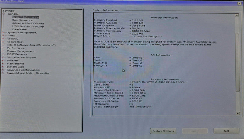 Dell OptiPlex 3060 SFF i5-8500 @ 3.00GHz 8GB DDR4 128GB M.2 )