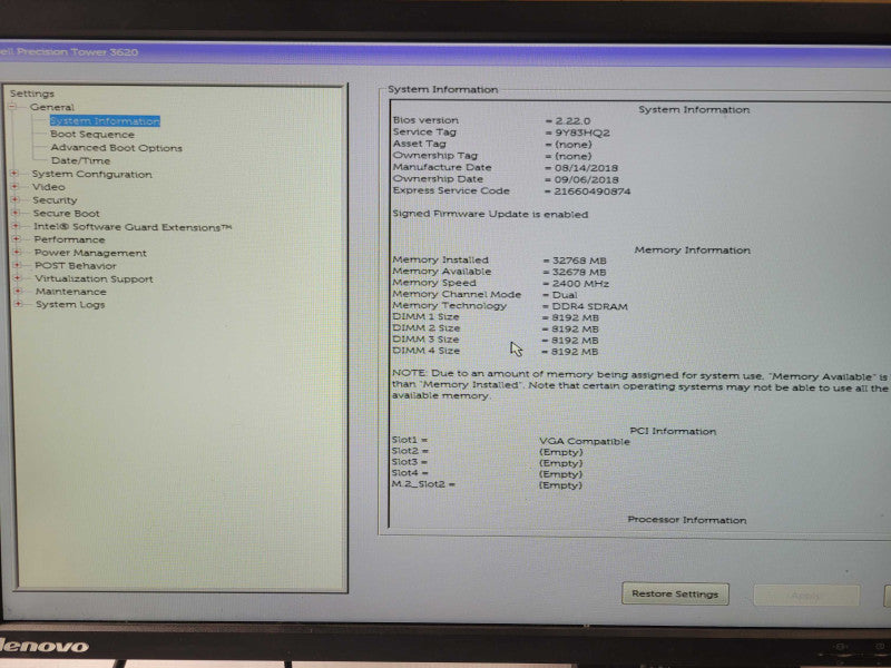 Dell Precision T3620 Xeon E3-1225v6 3.3GHz 32GB DDR4, No HDD/GPU _