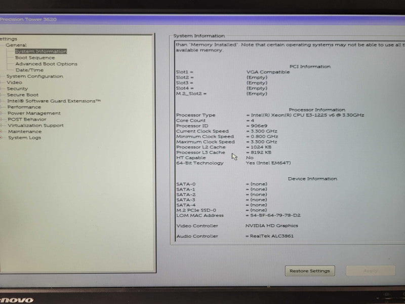 Dell Precision T3620 Xeon E3-1225v6 3.3GHz 32GB DDR4, No HDD/GPU _