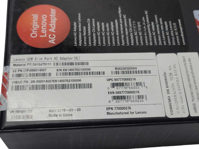 New Genuine Lenovo 65W Slim Port AC Adapter _