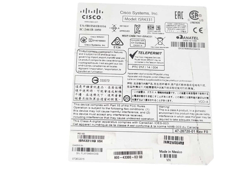 Cisco ISR4331/K9 V04 Enterprise Integrated Service Router Not Affected  _