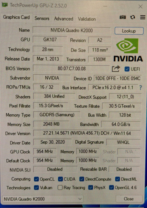 NVIDIA Quadro K2000 2GB GDDR5 Desktop Graphics Card Dual DP )