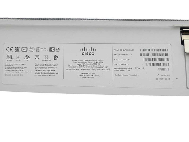 Cisco CS-QUADCAM V01 TTC8-10 Webex Quad Camera only No Power Supply _