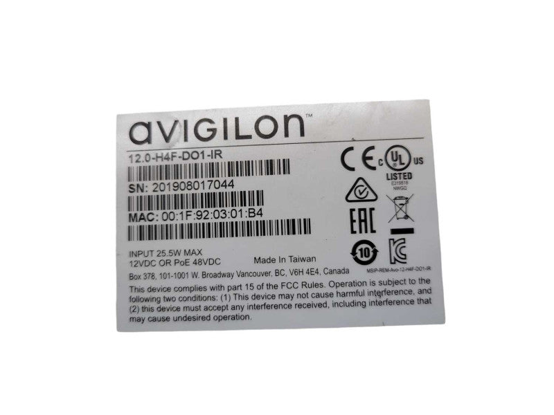 Avigilon 12.0L-H4F-D01-IR Fisheye 12.0MP Camera %