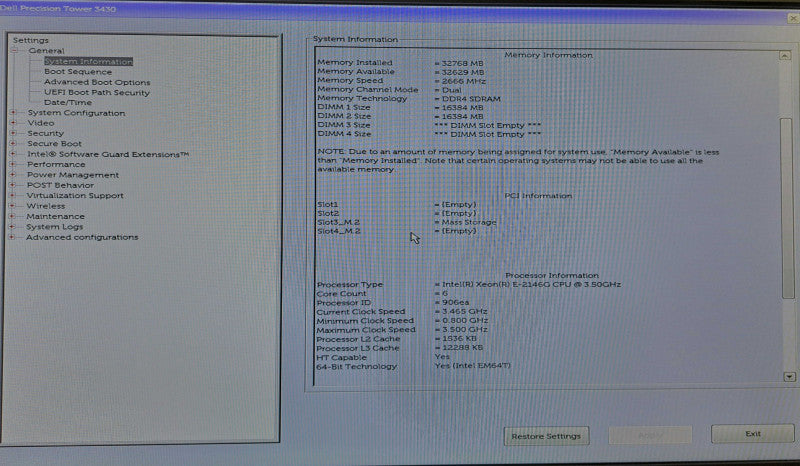 Dell Precision 3430 SFF Xeon E-2146G @ 3.50GHz 32GB DDR4 256GB M.2 )