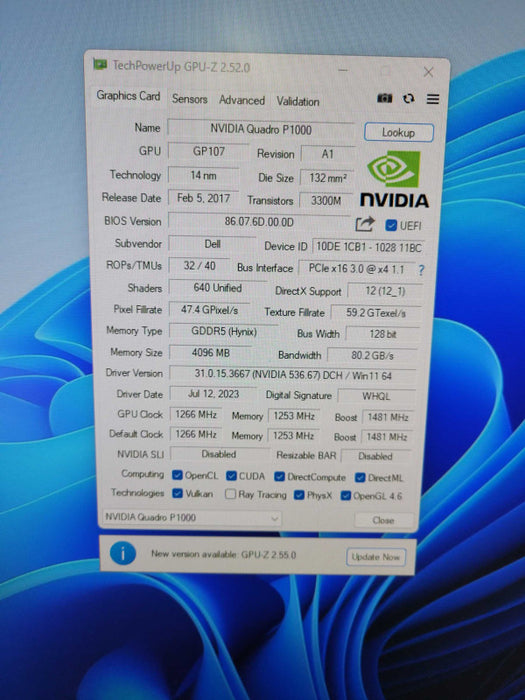 NVIDIA Quadro P1000 4GB GDDR5 PCI GPU 4x Mini DisplayPort !