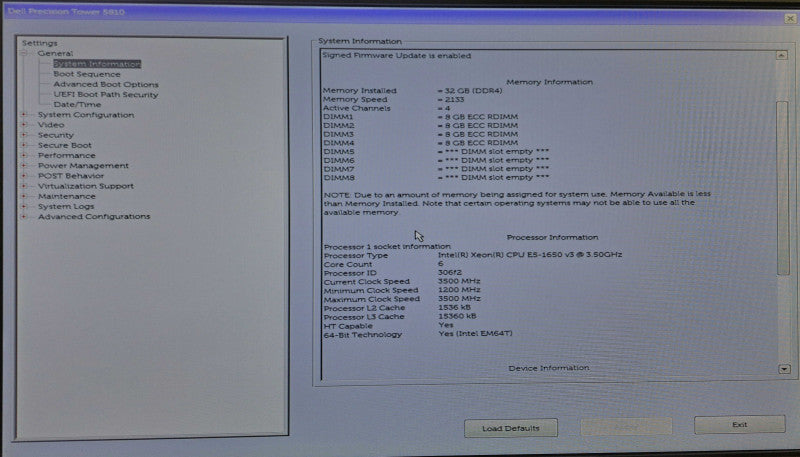 Dell Precision T5810 Xeon E5-1650 v3 @ 3.50GHz 32GB DDR4 Quadro K2200 425W PS )