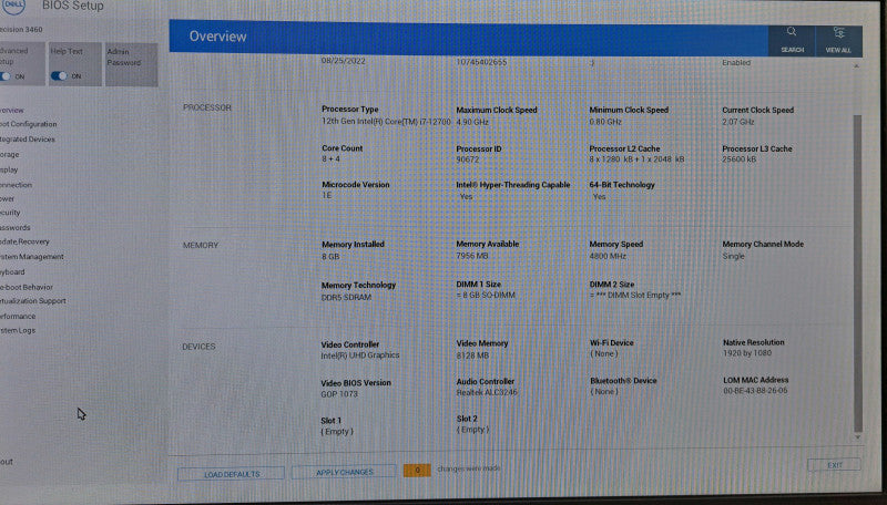 Dell Precision 3460 SFF 12 Core i7-12700 @ 2.10GHz 8GB DDR5 512GB NVMe )