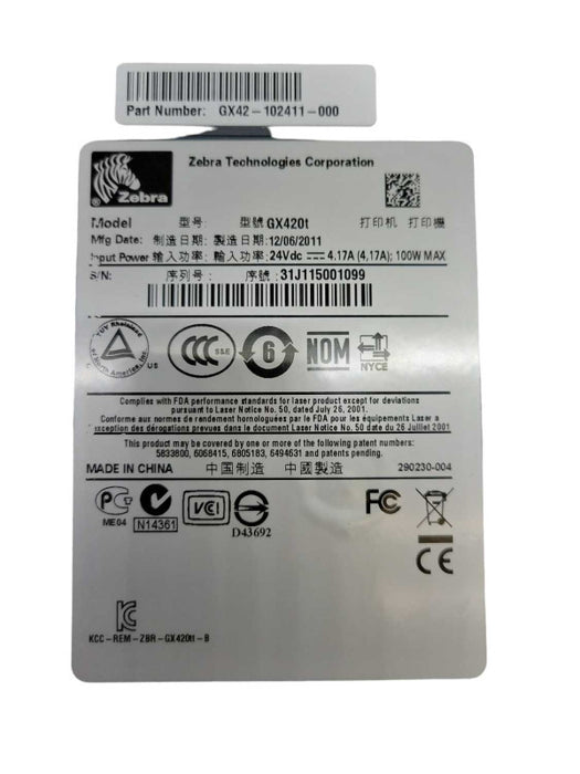 Zebra GX420t Thermal Label Printer + PWR %
