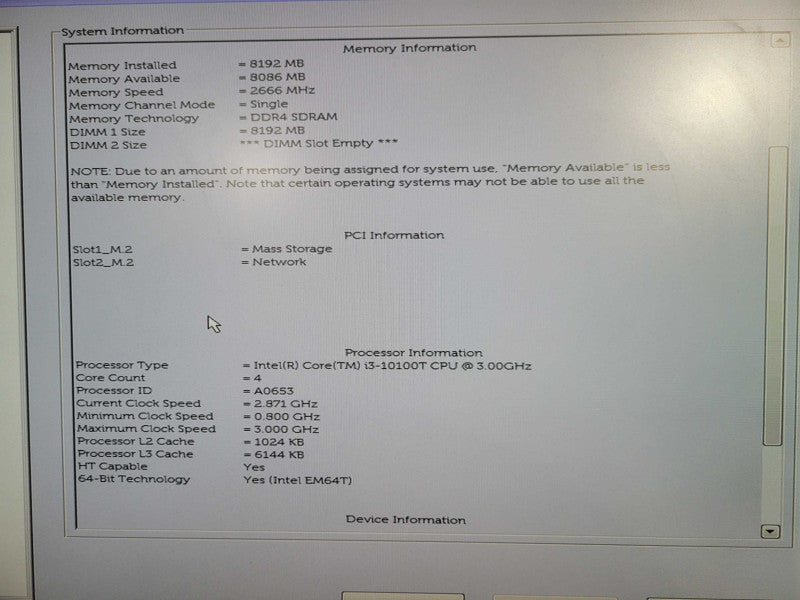 Dell Optiplex 3080 Micro Core i3-10100T@3.0GHz 8GB RAM 256GB SSD !