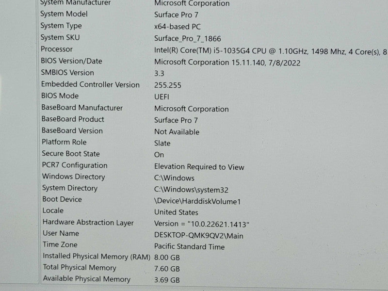 Microsoft Surface Pro 7 1866 Core i5 1035G4 8GB RAM 256GB SSD w Keyboard _