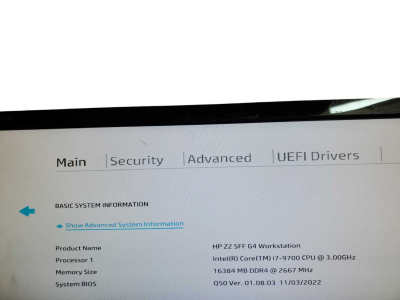 HP Z2 SFF G4 Workstation Core i7- 9700 CPU @ 3.00GHz 16GB DDR4 Ram NO HDD Q