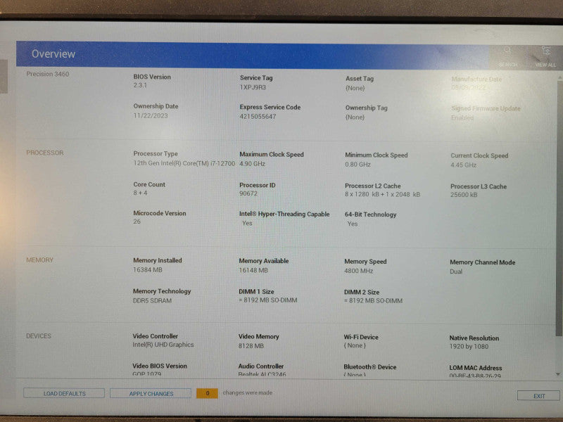Dell Precision 3460 | i7-12700 @ 2.10GHz 16GB DDR5 512GB NVMe !