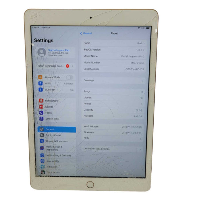 Apple iPad (8th generation) 128GB A2270 UNLOCKED Rose Gold Plz READ  -