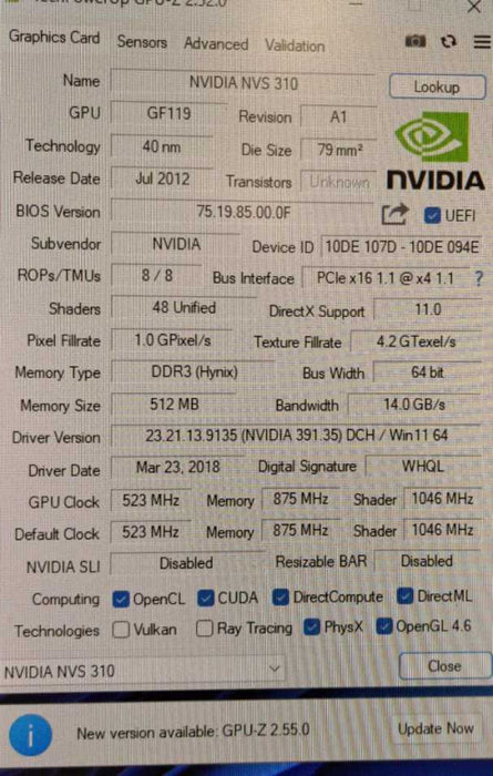 NVIDIA Quadro NVS 310 512MB GDDR3 2x DisplayPort PCIe x16 Graphics Card )