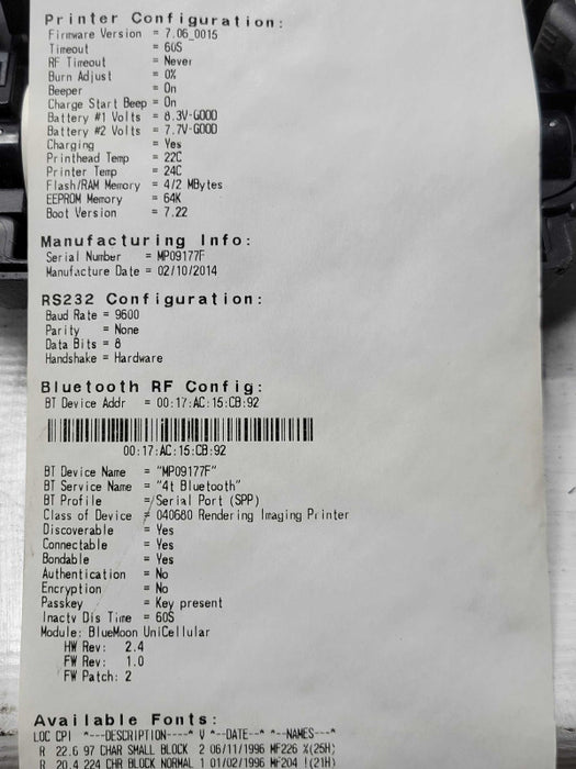 Datamax Oneil MicroFlash 4te MF4Te Bluetooth 200360-101 Receipt printer Q_