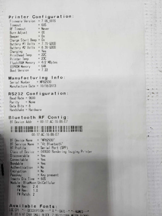 Datamax Oneil MicroFlash 4te MF4Te Bluetooth 200360-101 Receipt printer SEE Q_