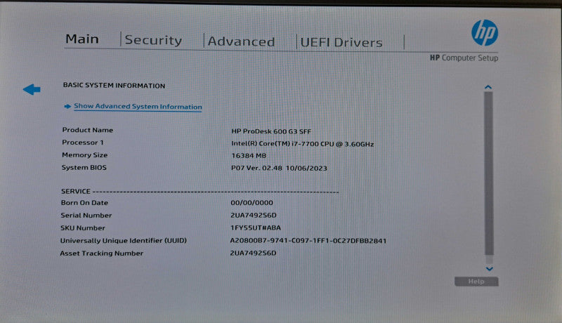 HP ProDesk 600 G3 SFF i7-7700 @ 3.60GHz 16GB DDR4 256GB M.2 )