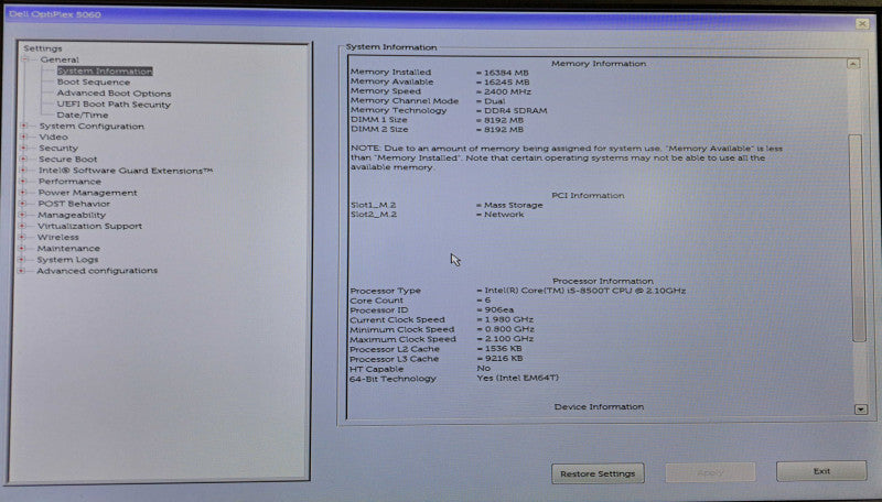 Dell OptiPlex 5060 USFF i5-8500T @ 2.10GHz 16GB DDR4 256GB M.2 + Adapter )