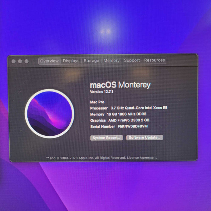 Apple Mac Pro Late 2013 4 Core Xeon E5-1620 v2 @3.70GHz 16GB RAM 256GB SSD  -