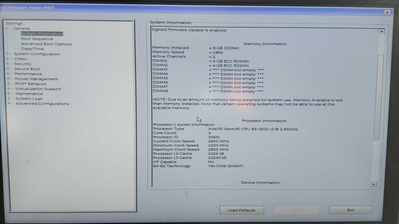 Dell precision T5810 xeon E5-1603 V3 @ 2.80ghz / 8gb ram / NVS 310 GPU #