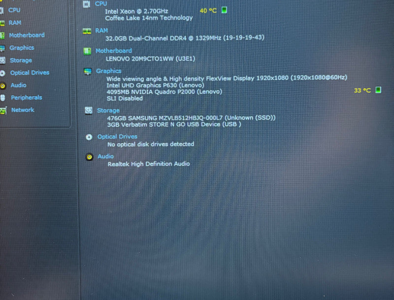 Lenovo ThinkPad P52 Core XEON E-2176M@2.7GHz QUADRO P2000 4GB GPU 32GB 512SSD