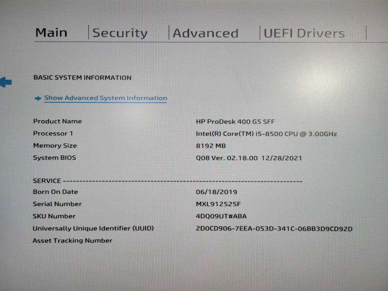 HP ProDesk 400 G5 SFF i5-8500 @ 3.00GHz 8GB DDR4 256GB M.2 !