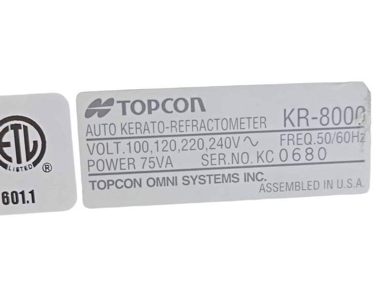 TopCon Auto Kerato Refractometer KR-8000, READ _