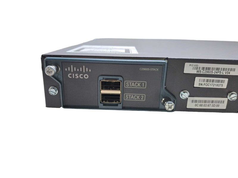 Cisco WS-C2960S-24PS-L | 24 Port Gigabit 370W PoE+ Switch w/ Stack  Q)