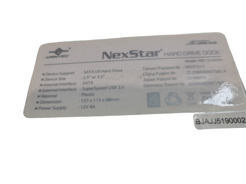 Vantec NexStar Dual Bay Hard Drive Dock Model NST-D400S3 USB 3.0 &
