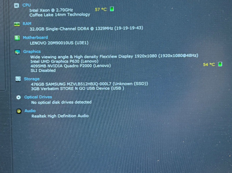 Lenovo ThinkPad P52 XEON E-2176M@2.7GHz QUADRO P2000 4GB GPU 32GB DDR4 512SSD