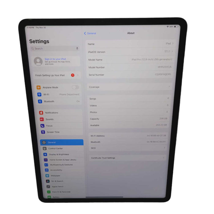 Apple iPad Pro(12.9 inch) (5th generation) 256GB UNLOCKED  -