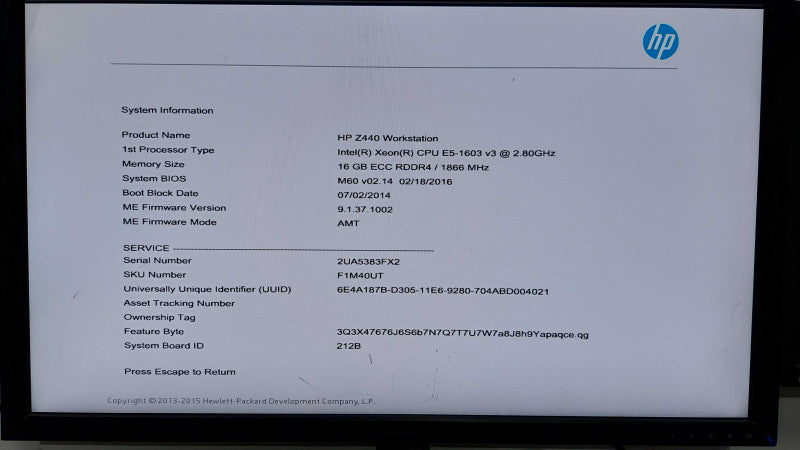 HP Z440 workstation Xeon E5-1603 V3 @ 2.80ghz / 16gb ram / NVS 310 #