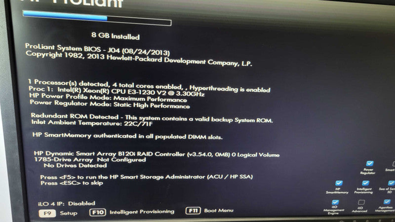 HP PL ML310e Gen8 - Xeon E3-1230 v2 | 8GB RAM | B120i RAID %