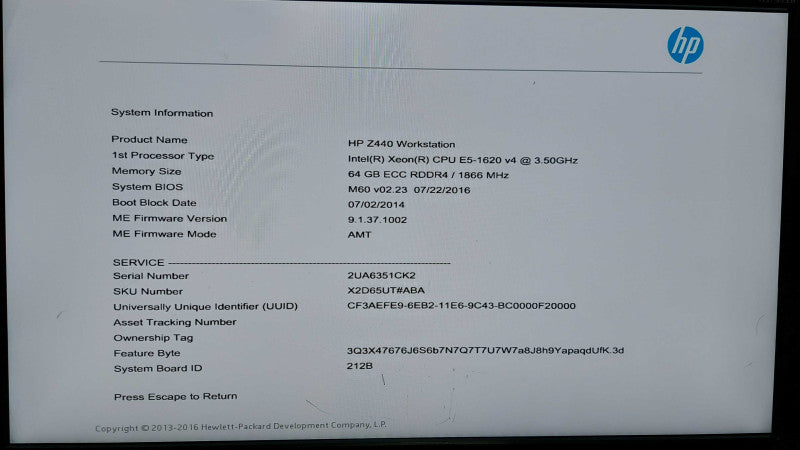 HP Z440 workstation Xeon E5-1620 V4 @ 3.50ghz / 64gb ram / Quadro K620 #