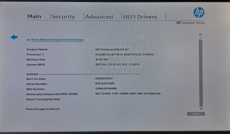 HP EliteDesk 800 G4 SFF i5-8500 @ 3.00GHz 8GB DDR4 No HDD/OS )