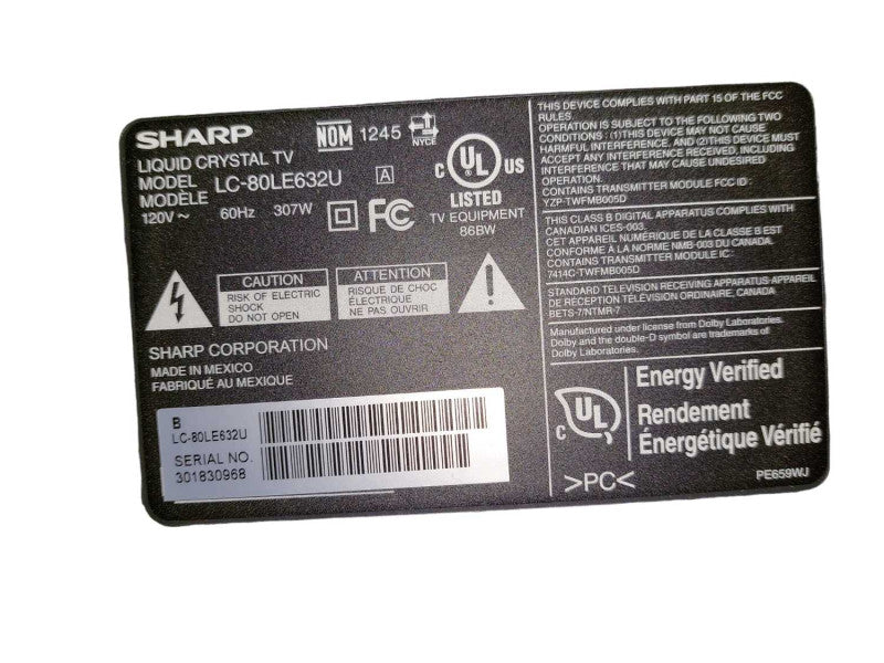 Sharp 80\\" LCD TV Model: LC-80LE632E Q?