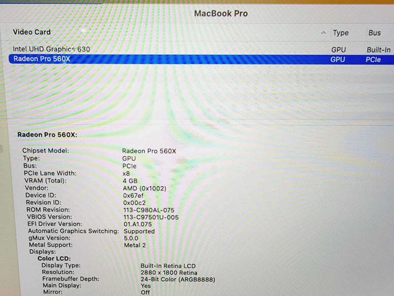 Apple Macbook Pro 2018 15\\" Core i7-8850H @ 2.6GHz 16GB DDR4 500GB SSD Radeon Pro 560X 4GB (