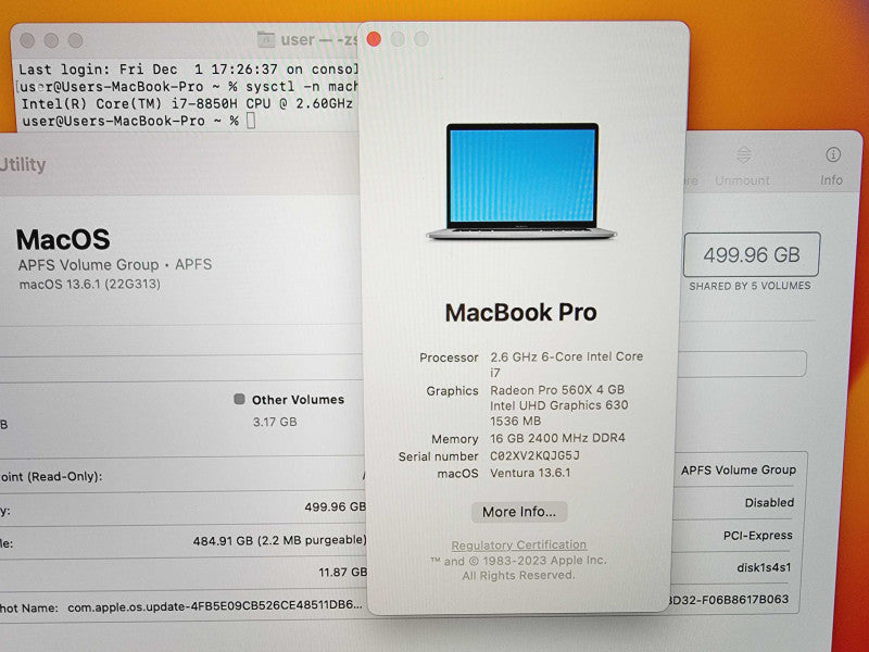 Apple Macbook Pro 2018 15\\" Core i7-8850H @ 2.6GHz 16GB DDR4 500GB SSD Radeon Pro 560X 4GB (