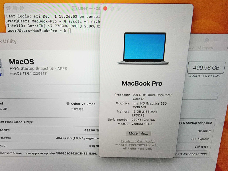 Apple Macbook Pro 2017 15\\" Core i7-7700HQ @ 2.8GHZ 16GB DDR3 500GB SSD Radeon Pro 555 2GB (