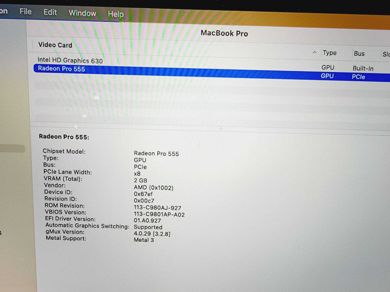 Apple Macbook Pro 2017 15\\" Core i7-7700HQ @ 2.8GHZ 16GB DDR3 500GB SSD Radeon Pro 555 2GB (