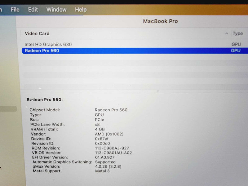 Apple Macbook Pro 2017 15\\" Core i7-7820HQ @ 2.9GHz 16GB DDR3 500GB SSD Radeon Pro 560 4GB (