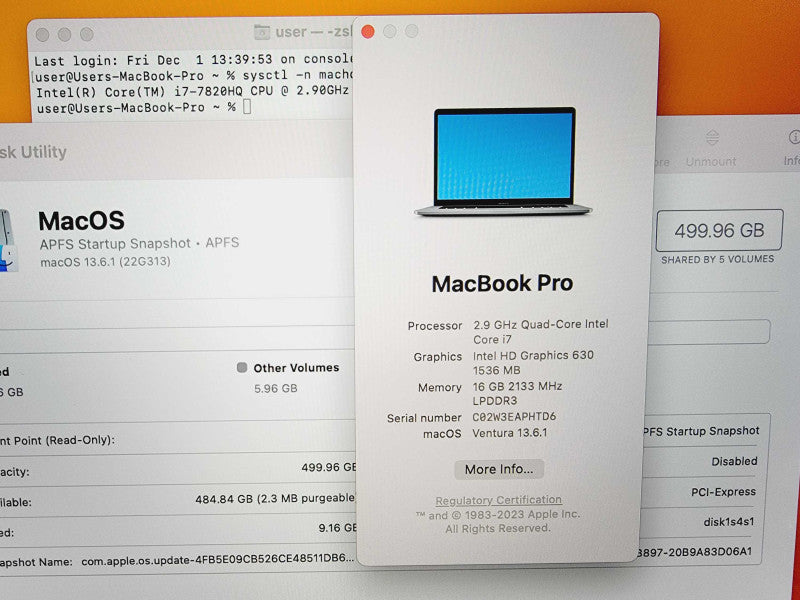 Apple Macbook Pro 2017 15\\" Core i7-7820HQ @ 2.9GHz 16GB DDR3 500GB SSD Radeon Pro 560 4GB (