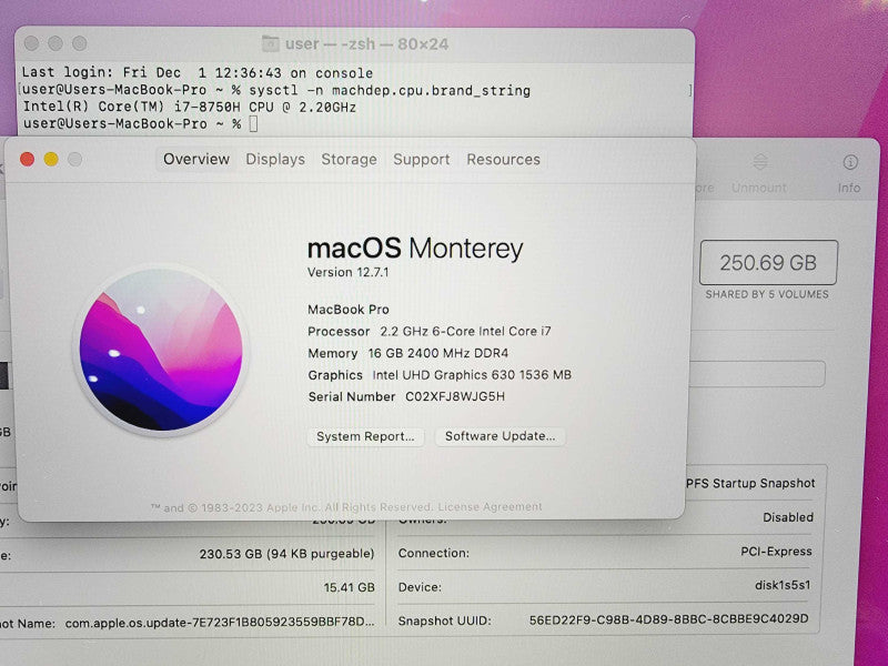 Apple Macbook Pro 2018 15\\" Core i7-8750H @ 2.2GHz 16GB DDR4 250GB SSD Radeon Pro 555X 4GB [Read] (