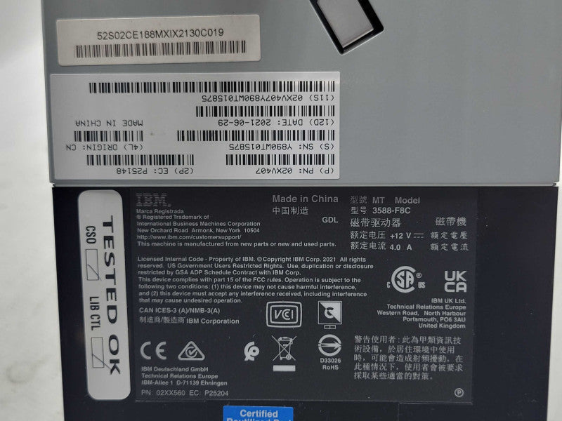 IBM 3588-F8C LTO Ultrium 8 (LTO-8) FC Tape Drive 00VJ550/00VJ551 Q_