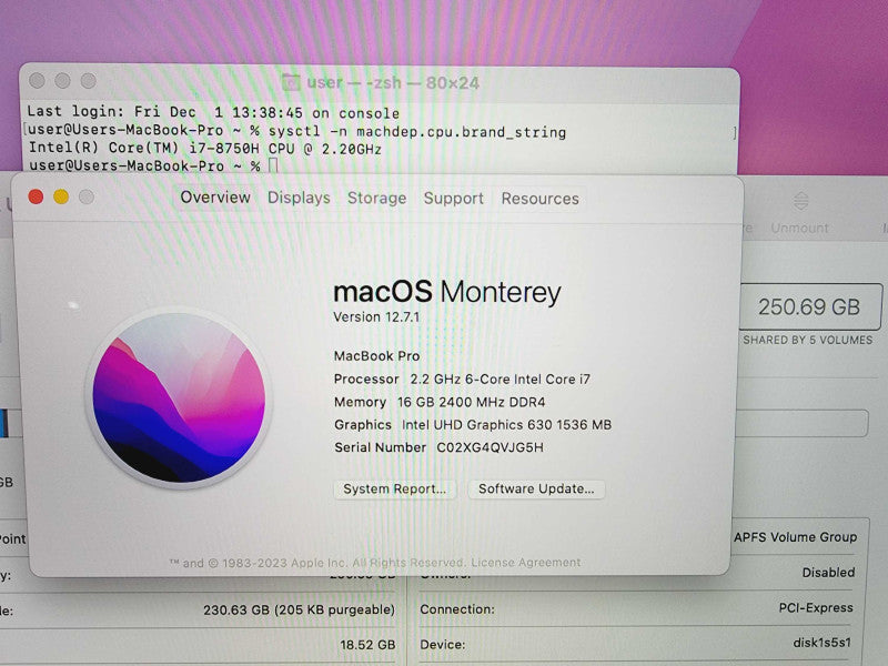 Apple Macbook Pro 2018 15\\" Core i7-8750H @ 2.2GHz 16GB DDR4 250GB SSD Radeon Pro 555X 4GB (